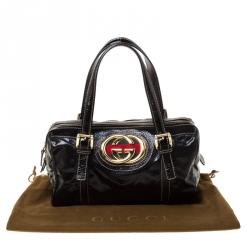 Pre Owned Gucci Black Patent Leather Dialux Britt Boston Bag