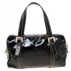Pre Owned Gucci Black Patent Leather Dialux Britt Boston Bag