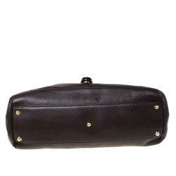 Pre Owned Gucci Dark Brown Leather Web Heritage Tote