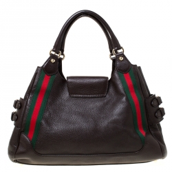 Pre Owned Gucci Dark Brown Leather Web Heritage Tote
