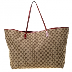 Pre Owned Gucci Beige/Red Monogram Canvas Brando Guccioli Holiday Chihuahua Tote