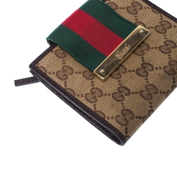Gucci Beige/Brown GG Canvas and Leather Web Logo Wallet