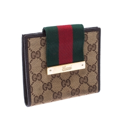 Gucci Beige/Brown GG Canvas and Leather Web Logo Wallet