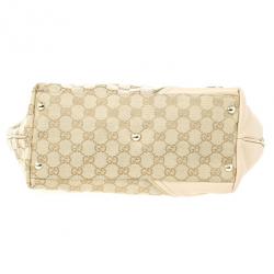 Pre Owned Gucci New Britt Medium Tote Beige and Ebony GG Canvas