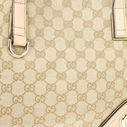 Pre Owned Gucci New Britt Medium Tote Beige and Ebony GG Canvas