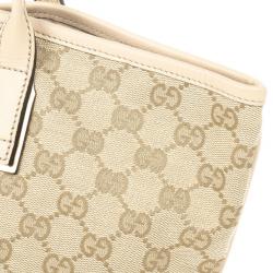 Pre Owned Gucci New Britt Medium Tote Beige and Ebony GG Canvas