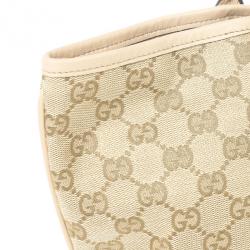 Pre Owned Gucci New Britt Medium Tote Beige and Ebony GG Canvas