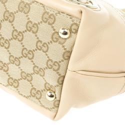 Pre Owned Gucci New Britt Medium Tote Beige and Ebony GG Canvas
