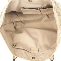 Pre Owned Gucci New Britt Medium Tote Beige and Ebony GG Canvas