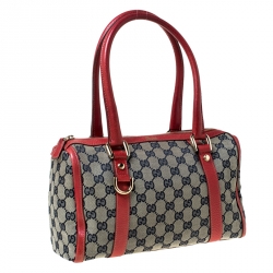 مملوكة مسبقًا حقيبة بوسطن غوتشي كانفاس GG أحمر/بيج وجلد حلقة حرف D