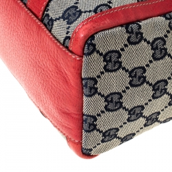 مملوكة مسبقًا حقيبة بوسطن غوتشي كانفاس GG أحمر/بيج وجلد حلقة حرف D