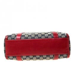 مملوكة مسبقًا حقيبة بوسطن غوتشي كانفاس GG أحمر/بيج وجلد حلقة حرف D