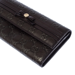 Gucci Dark Brown Guccissima Leather Mayfair Bow Continental Flap Wallet