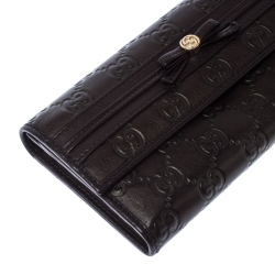 Gucci Dark Brown Guccissima Leather Mayfair Bow Continental Flap Wallet