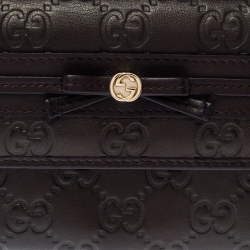 Gucci Dark Brown Guccissima Leather Mayfair Bow Continental Flap Wallet