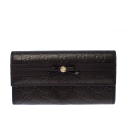 Gucci Dark Brown Guccissima Leather Mayfair Bow Continental Flap Wallet