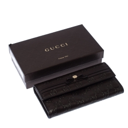 Gucci Dark Brown Guccissima Leather Mayfair Bow Continental Flap Wallet