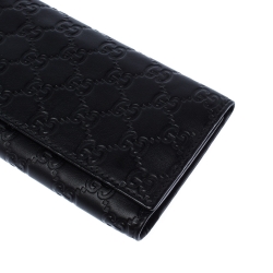 Pre Owned محفظة غوتشي جلد غوتشيسيما بني داكن ثلاثية الطي طويلة