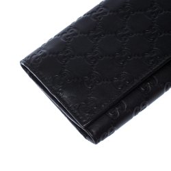 Pre Owned محفظة غوتشي جلد غوتشيسيما بني داكن ثلاثية الطي طويلة