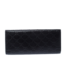 Pre Owned محفظة غوتشي جلد غوتشيسيما بني داكن ثلاثية الطي طويلة