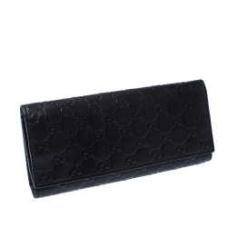 Pre Owned محفظة غوتشي جلد غوتشيسيما بني داكن ثلاثية الطي طويلة