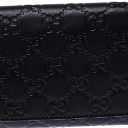 Pre Owned محفظة غوتشي جلد غوتشيسيما بني داكن ثلاثية الطي طويلة