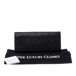 Pre Owned محفظة غوتشي جلد غوتشيسيما بني داكن ثلاثية الطي طويلة