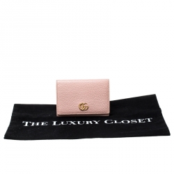 Gucci Pink Pebbled Leather GG Marmont Card Case