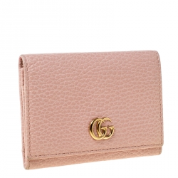 Gucci Pink Pebbled Leather GG Marmont Card Case