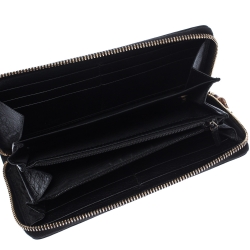 Gucci Black Leather Bamboo Tassel Zip Around Wallet