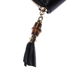 Gucci Black Leather Bamboo Tassel Zip Around Wallet