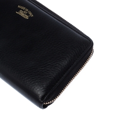 Gucci Black Leather Bamboo Tassel Zip Around Wallet