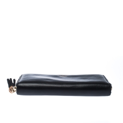 Gucci Black Leather Bamboo Tassel Zip Around Wallet