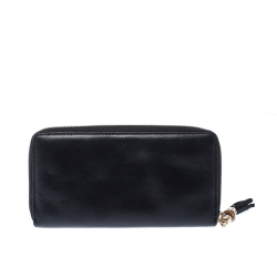 Gucci Black Leather Bamboo Tassel Zip Around Wallet