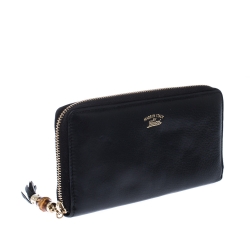 Gucci Black Leather Bamboo Tassel Zip Around Wallet