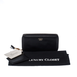 Gucci Black Leather Bamboo Tassel Zip Around Wallet