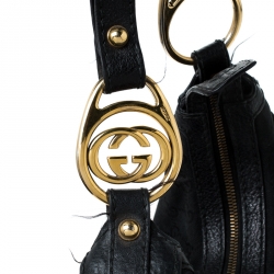 Pre Owned Gucci Black GG Canvas and Leather Hobo