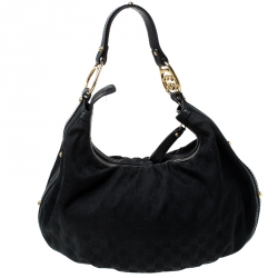Pre Owned Gucci Black GG Canvas and Leather Hobo