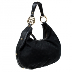 Pre Owned Gucci Black GG Canvas and Leather Hobo