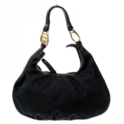 Pre Owned Gucci Black GG Canvas and Leather Hobo