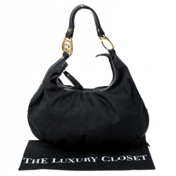 Pre Owned Gucci Black GG Canvas and Leather Hobo