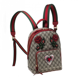 Pre Owned Gucci Beige/Red GG Supreme Canvas Small Embroidered Limited Edition Backpack