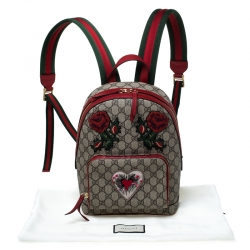 Pre Owned Gucci Beige/Red GG Supreme Canvas Small Embroidered Limited Edition Backpack