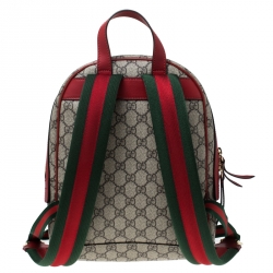 Pre Owned Gucci Beige/Red GG Supreme Canvas Small Embroidered Limited Edition Backpack
