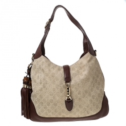 Gucci Beige/Brown GG Canvas and Leather Jackie Hobo 