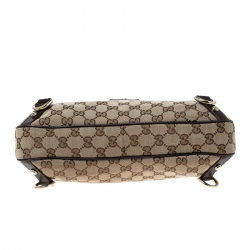 Pre Owned Gucci Beige/Brown GG Canvas and Leather Small Abbey D Ring Hobo 