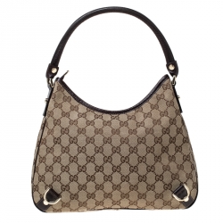 Pre Owned Gucci Beige/Brown GG Canvas and Leather Small Abbey D Ring Hobo 