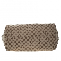 Pre Owned Gucci Beige/Yellow GG Canvas and Patent Leather Oversize Guccioli Oliver Embroidery Tote