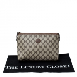 Pre Owned Gucci Beige/Brown GG Supreme Canvas Cosmetic Clutch