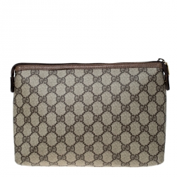 Pre Owned Gucci Beige/Brown GG Supreme Canvas Cosmetic Clutch
